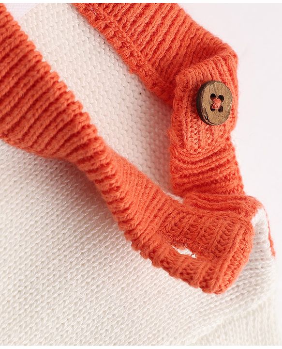 Babyhug 100% Cotton Knit Full Sleeves Sweater Set with Cap & Snow Dear Design - White