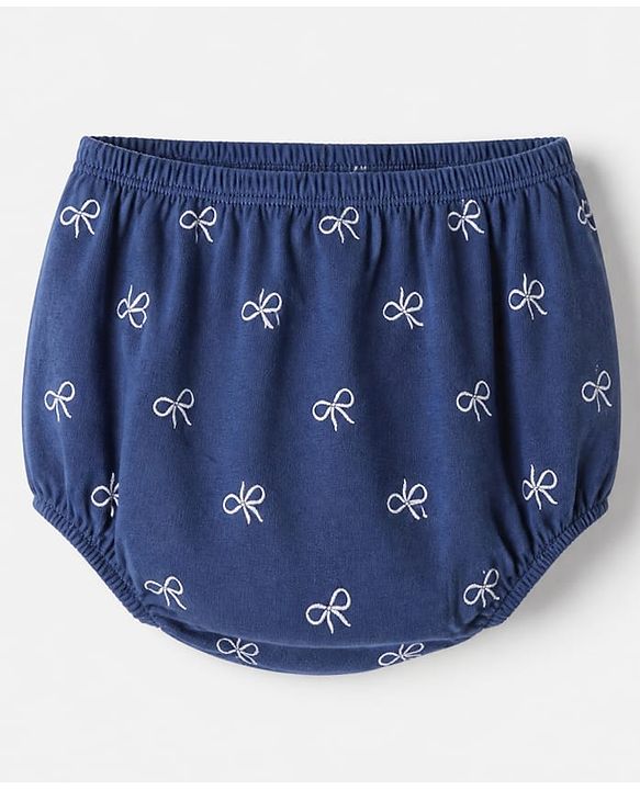 Babyhug Single Jersey Knit Frock and Bloomer with Half Sleeves and Bear Print in Navy Blue for New born