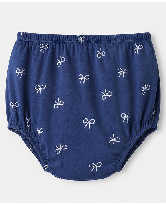 Babyhug Single Jersey Knit Frock and Bloomer with Half Sleeves and Bear Print in Navy Blue for New born
