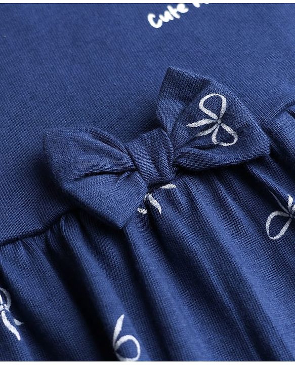 Babyhug Single Jersey Knit Frock and Bloomer with Half Sleeves and Bear Print in Navy Blue for New born