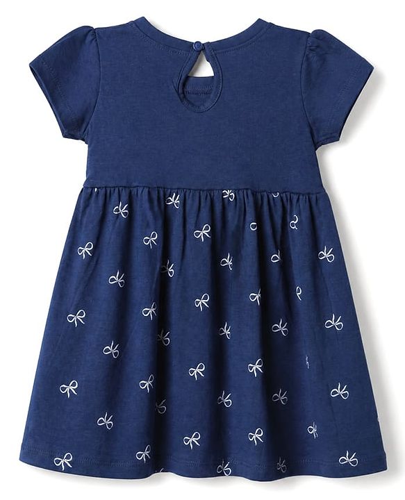 Babyhug Single Jersey Knit Frock and Bloomer with Half Sleeves and Bear Print in Navy Blue for New born