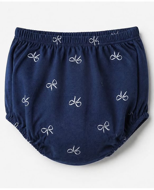 Babyhug Single Jersey Knit Frock and Bloomer with Half Sleeves and Bear Print in Navy Blue for New born