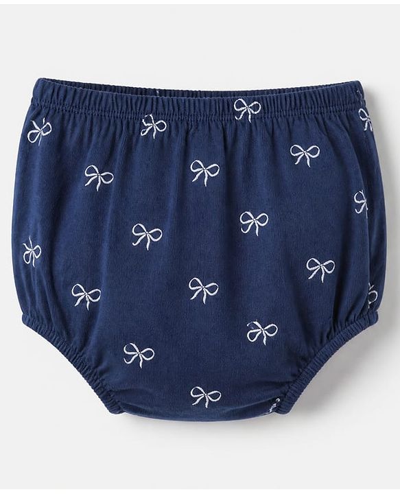 Babyhug Single Jersey Knit Frock and Bloomer with Half Sleeves and Bear Print in Navy Blue for New born