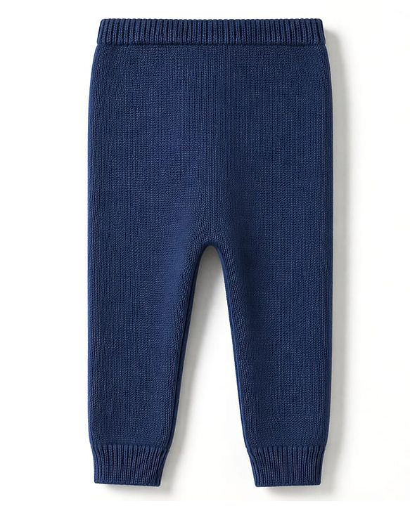 Babyhug 100% Cotton Knit Full Sleeves Striped Sweater Set with Cap - Navy Blue