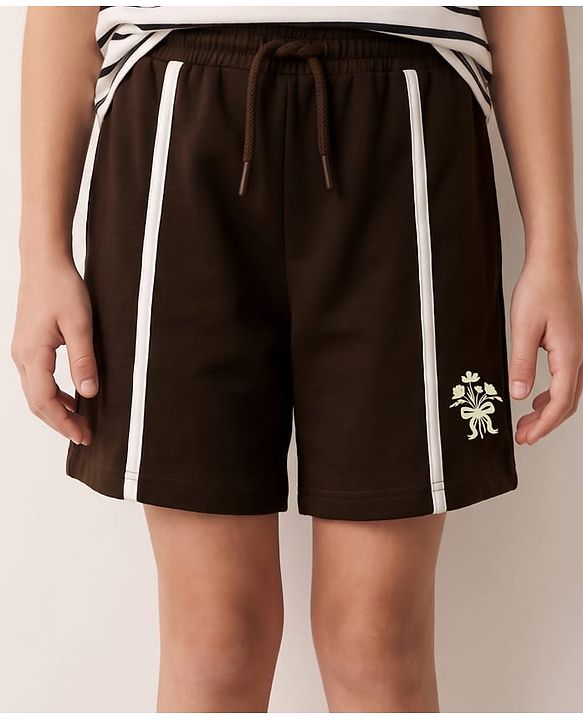Pine Kids 100% Cotton Looper Knit Solid Shorts With Tape Detailing - Brown