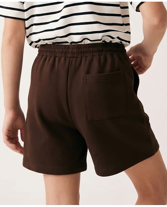 Pine Kids 100% Cotton Looper Knit Solid Shorts With Tape Detailing - Brown