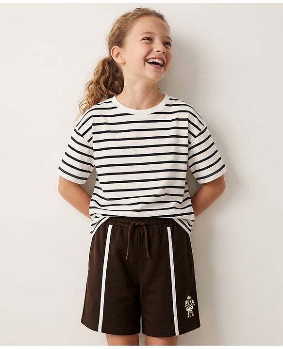 Pine Kids 100% Cotton Looper Knit Solid Shorts With Tape Detailing - Brown