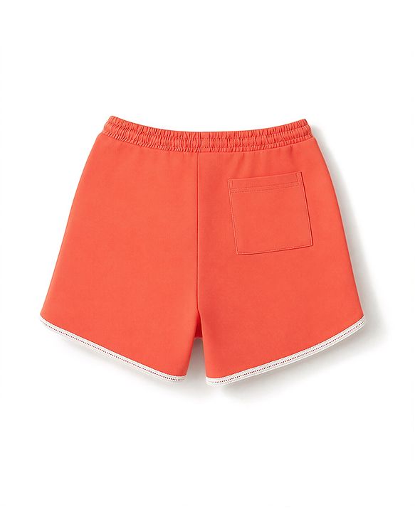 Pine Kids 100% Cotton Looper Knit Solid Shorts With Lace - Peach