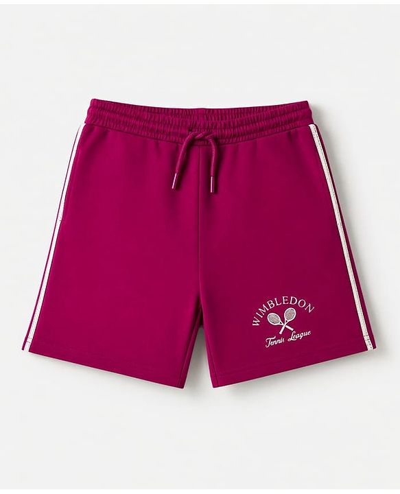 Pine Kids 100% Cotton Looper Knit Solid Shorts With Text Print - Brown