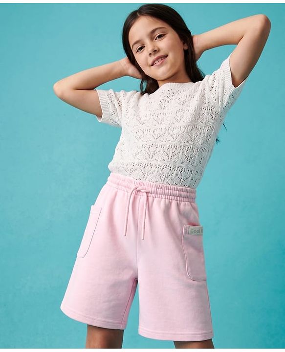 Pine Kids 100% Cotton Looper Knit Solid Shorts With Side Pockets - Light Pink