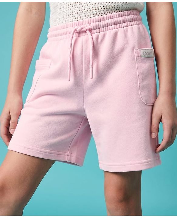 Pine Kids 100% Cotton Looper Knit Solid Shorts With Side Pockets - Light Pink
