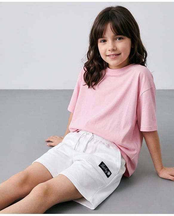 Pine Kids 100% Cotton Looper Knit Solid Shorts With Text Print - White