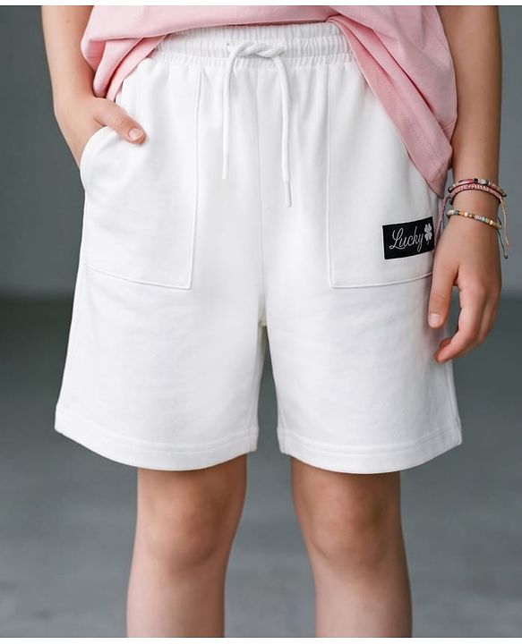 Pine Kids 100% Cotton Looper Knit Solid Shorts With Text Print - White