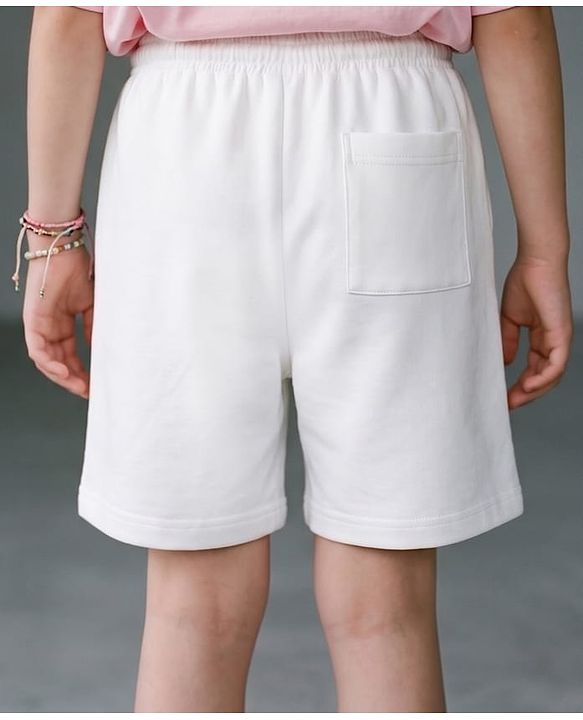 Pine Kids 100% Cotton Looper Knit Solid Shorts With Text Print - White