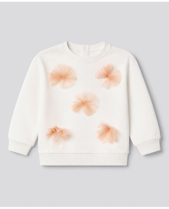 Babyhug 100% Cotton Single Jersey Knit Full Sleeves Top & Pants With Floral Applique - Cream & Peach