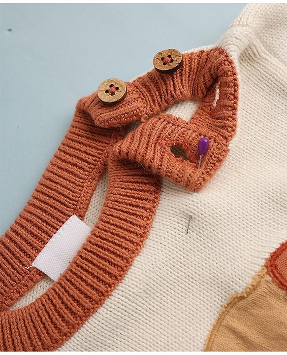 Babyhug Cotton Knit Full Sleeves Sweater and Pant Set with Cap and Dog Patch - White