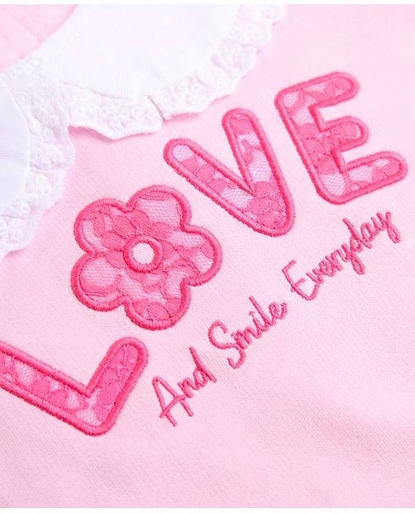 Babyhug 100% Cotton Single Jersey Knit Full Sleeves Top & Leggings Set With Text Print - Pink