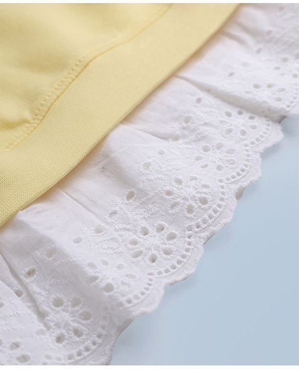 Babyhug 100% Cotton Single Jersey Knit Full Sleeves Top and Legging Set with Lace Details and Floral Embroidery - Yellow