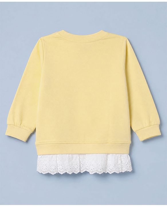 Babyhug 100% Cotton Single Jersey Knit Full Sleeves Top and Legging Set with Lace Details and Floral Embroidery - Yellow
