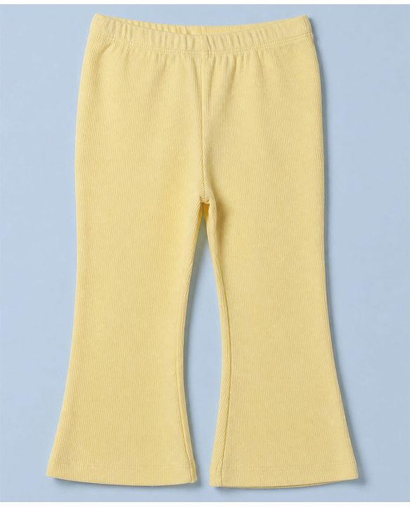 Babyhug 100% Cotton Single Jersey Knit Full Sleeves Top and Legging Set with Lace Details and Floral Embroidery - Yellow
