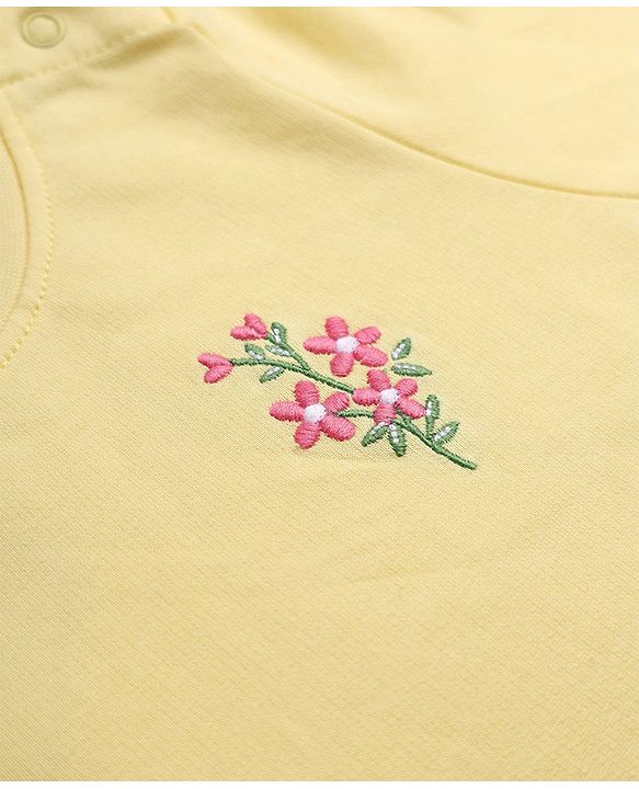Babyhug 100% Cotton Single Jersey Knit Full Sleeves Top and Legging Set with Lace Details and Floral Embroidery - Yellow