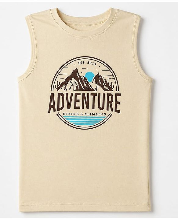 Pine Kids 100% Cotton Woven Shirts with Tank Top and Full Sleeves and Mountains Print - Brown