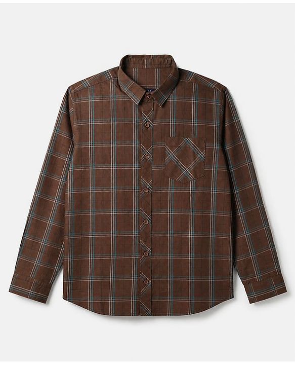 Pine Kids 100% Cotton Woven Shirts with Tank Top and Full Sleeves and Mountains Print - Brown