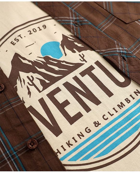 Pine Kids 100% Cotton Woven Shirts with Tank Top and Full Sleeves and Mountains Print - Brown