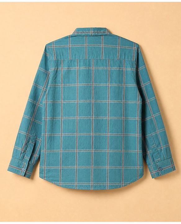 Pine Kids 100% Cotton Woven Shirts with Tank Top and Full Sleeves and Mountains Print - Turquoise