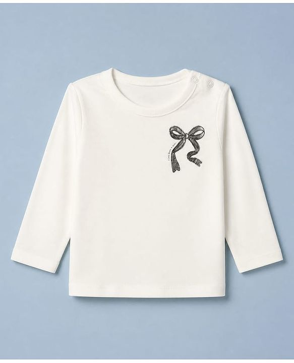 Babyhug 100% Cotton Single Jersey Knit Full Sleeves Top and Skirt Set with Bow Print in White