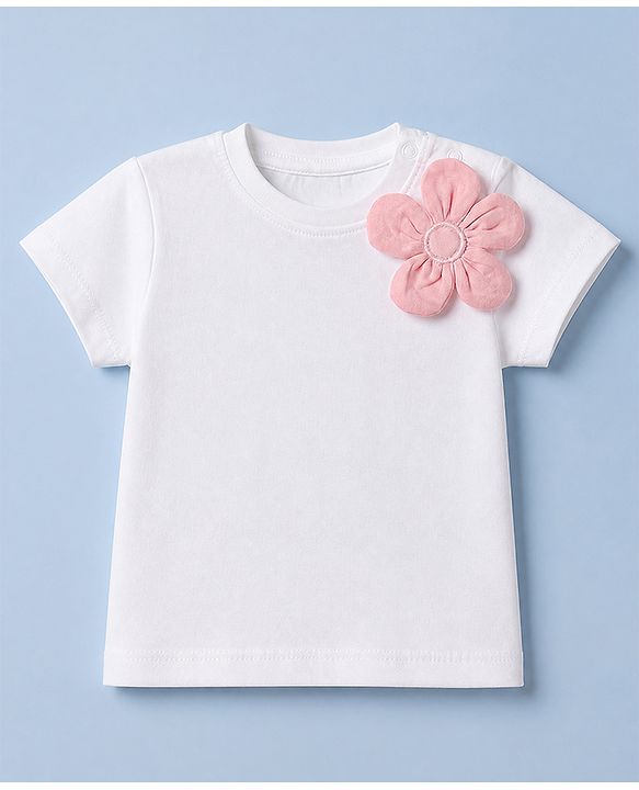 Babyhug 100% Cotton Knit Half Sleeves Top and Skirt Set With Floral Print - White