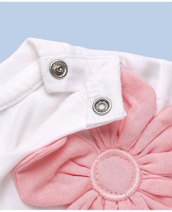 Babyhug 100% Cotton Knit Half Sleeves Top and Skirt Set With Floral Print - White