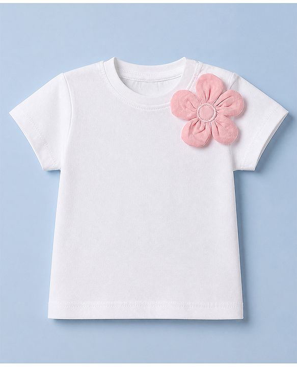 Babyhug 100% Cotton Knit Half Sleeves Top and Skirt Set With Floral Print - White