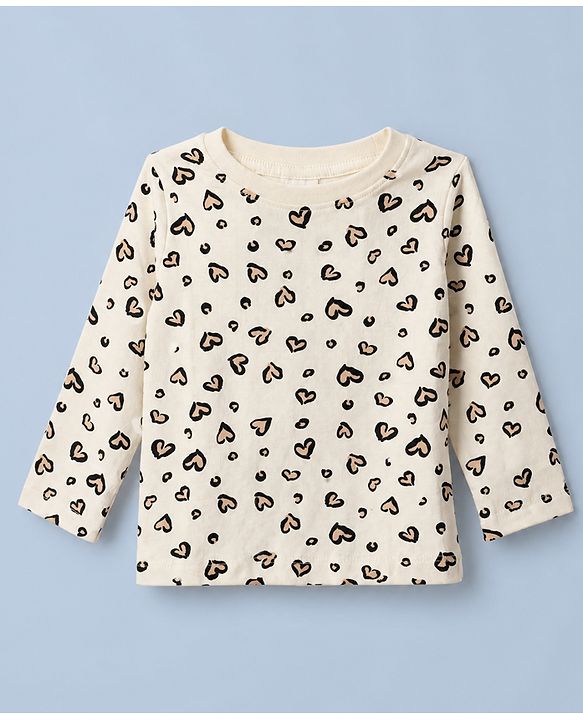 Babyhug Single Jersey Knit Full Sleeves Leopard Printed Top & Skirt Set - Cream