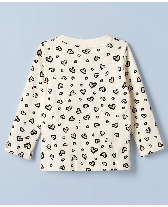 Babyhug Single Jersey Knit Full Sleeves Leopard Printed Top & Skirt Set - Cream