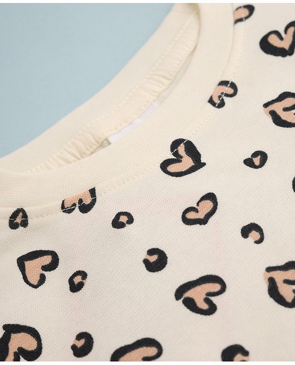 Babyhug Single Jersey Knit Full Sleeves Leopard Printed Top & Skirt Set - Cream