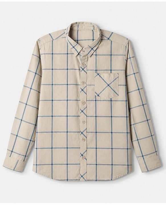 Pine Kids 100% Cotton Woven Shirt with T Shirt Full Sleeves and Authentic Edition New York Brooklyn Print in Beige