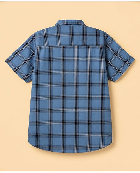 Pine Kids 100% Cotton Woven Half Sleeves Checked Shirt and T-Shirt with Progress With Process Text Print in Light Blue