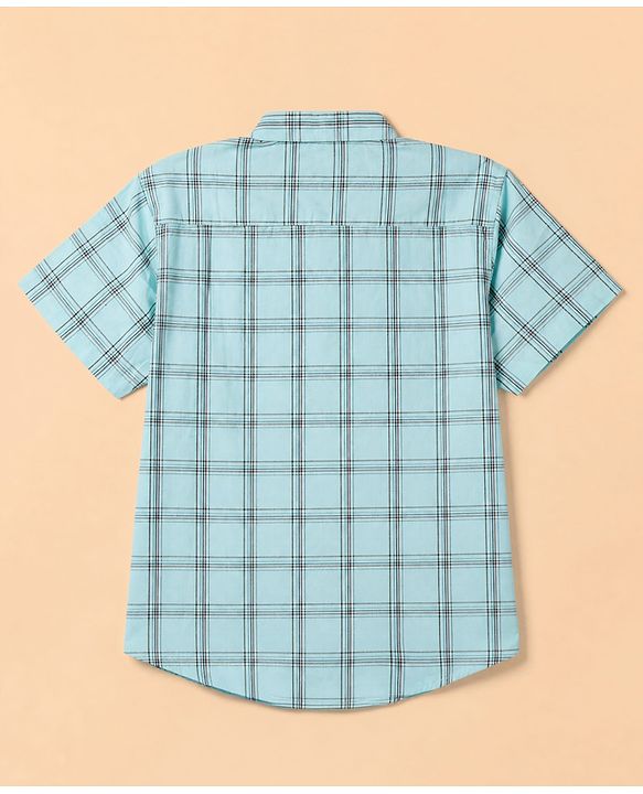 Pine Kids 100% Cotton Woven Full Sleeves Checks Shirts and T-shirt with Half Sleeves and Aviation Text Print - Mint Green