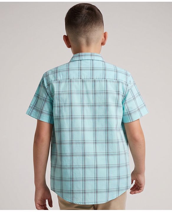 Pine Kids 100% Cotton Woven Full Sleeves Checks Shirts and T-shirt with Half Sleeves and Aviation Text Print - Mint Green