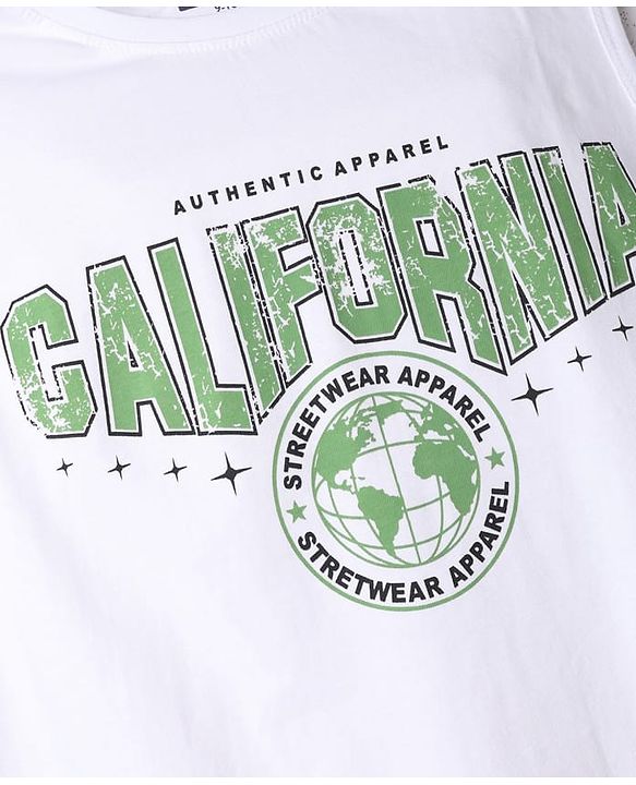 Pine Kids 100% Cotton Woven Half Sleeves Checked Shirt and T-Shirt with California Text Print - Green