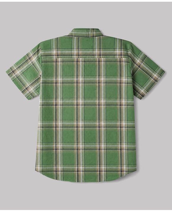 Pine Kids 100% Cotton Woven Half Sleeves Checked Shirt and T-Shirt with California Text Print - Green