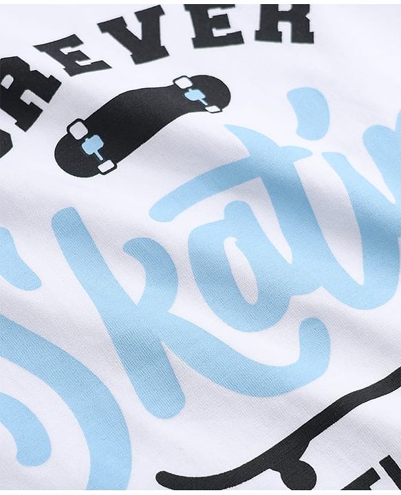 Pine Kids 100% Cotton Woven Full Sleeves Checks Shirts and T-shirt with Half Sleeves and Forever Skating Text Print - Light Blue