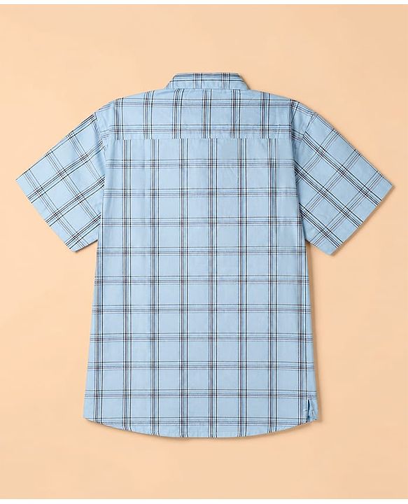 Pine Kids 100% Cotton Woven Full Sleeves Checks Shirts and T-shirt with Half Sleeves and Forever Skating Text Print - Light Blue
