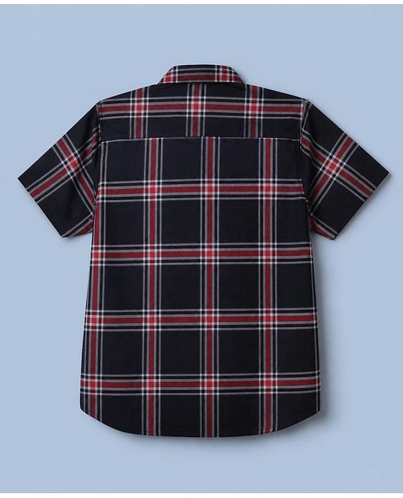 Pine Kids 100% Cotton Woven Half Sleeves Checked Shirt and T-Shirt with Play 82 Print - Navy Blue
