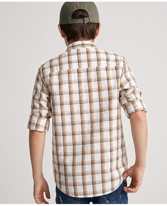 Pine Kids Cotton Woven Checks Shirt with Full Sleeves in Beige