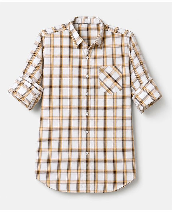 Pine Kids Cotton Woven Checks Shirt with Full Sleeves in Beige