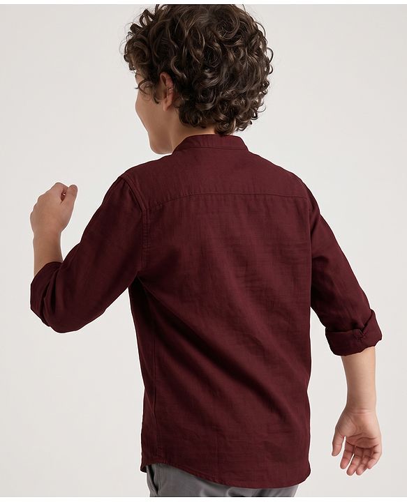 Pine Kids Cotton Woven Solid Shirt with Full Sleeves in Maroon for 4-5 Years