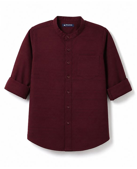 Pine Kids Cotton Woven Solid Shirt with Full Sleeves in Maroon for 4-5 Years