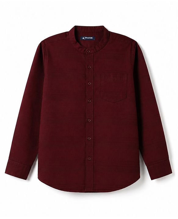 Pine Kids Cotton Woven Solid Shirt with Full Sleeves in Maroon for 4-5 Years